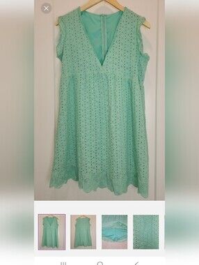 Viral Mint Cotton‎ Eyelet Romper Dress V-Neck Flutter Sleeve L Babydoll Coquette